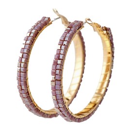 LuckyLy – Aretes Mujer de Moda – Arracadas Hélèna – Piedras Brillantes tipo Chaquira – Estructura Ligera de Acero Inoxidable – Baño Color Oro y Lila - Regalos Mujer Originales