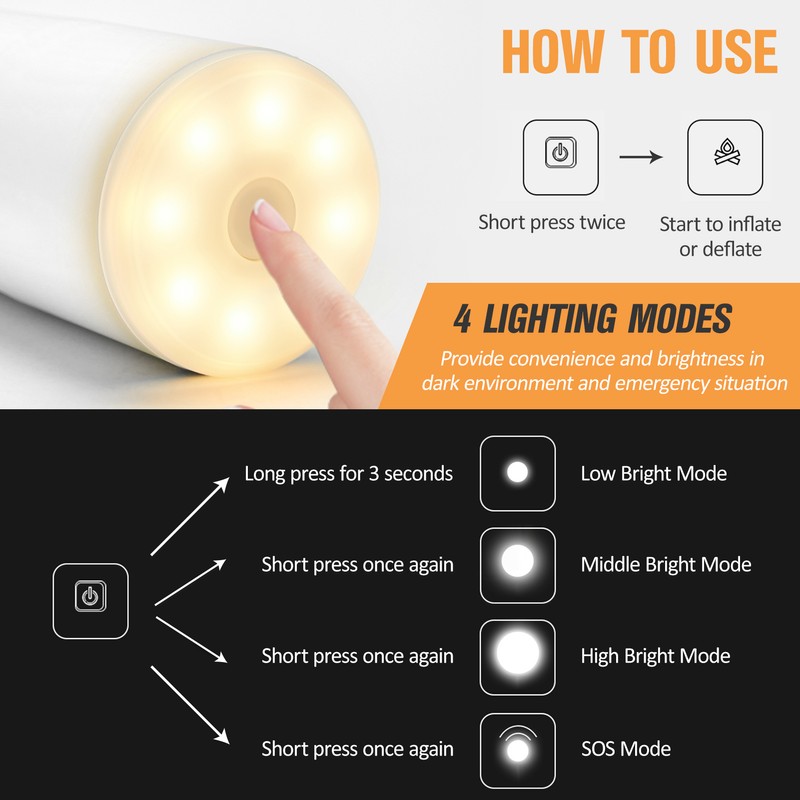 Mini Air Pump with Light 1300mAh Rechargeable Air Pump Wireless