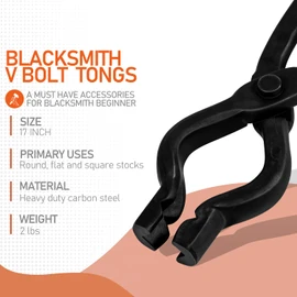 Bzsunway 17" V-Bit Bolt Knife Making Tongs, Blacksmith Bladesmith Anvil Forge Assembled Wolf Jaw Tongs for Beginner & Seasoned Blacksmiths