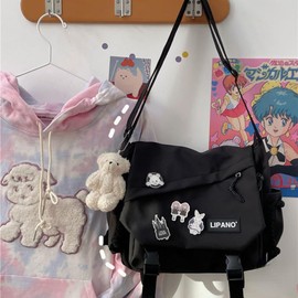 Loizziuy Y2k Crossbody Bag Backpack Kawaii Large Capacity Aesthetic Backpack Cute Casual Travel Mochilas Daypacks (1015 black)