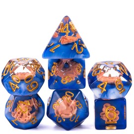 cusdie 7-Die DND Dice, Polyhedral Dice Set Filled with Animal, for Role Playing Game Dungeons and Dragons D&D Dice（Brown Octopus）