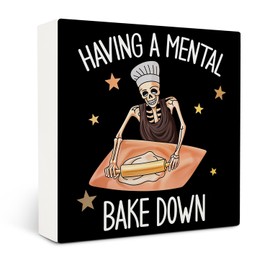 OVAcational Funny Kitchen Baking Wooden Box Sign Desk Decor,Baking Wooden Block Box Sign Decoration For Bakery Counter Cabinet Dining Room Decor 5x5 Inches,Kitchen Gift For Women Men Bake Lover Bakers