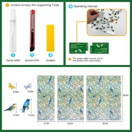 COUNTEWOL Colorful Bird and Floral Window Privacy Film Stained Glass Window Film Rainbow Window clings Non-Adhesive Reusable Decorative for Room (Green Vine Birds, 35.4 x157.4 in)