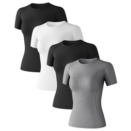 Women's Short Sleeve Compression Shirts Quick Drying Workout Top with Sun Protection T-Shirts Athletic Tops for Gym Yoga Running