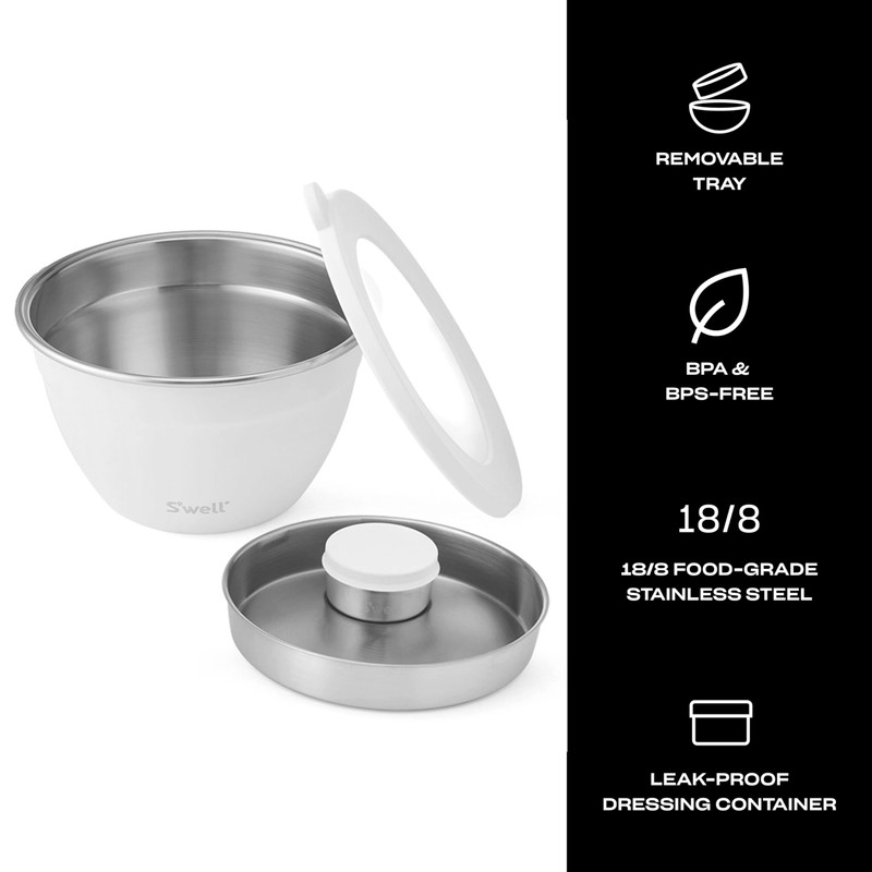 S'well Stainless Steel Salad Bowl Kit 64oz, Moonstone, Comes with