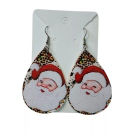 Unbranded Santa Claus w/ Leopard Print Double Sided Christmas Earrings 2”x 1.5”