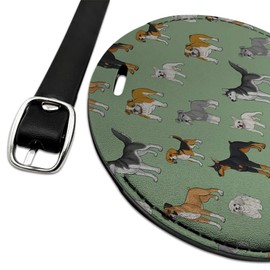 Plenty of Dogs Pattern Round Leather Luggage Card Suitcase Carry-On ID Tag