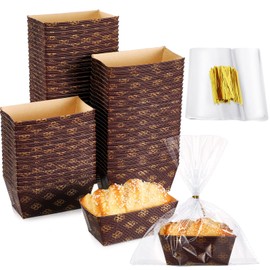 Sabary 100 Pcs Mini Disposable Paper Loaf Pan with Clear Plastic Bread Bags, 3.1 x 1.5 x 1.7 Inch