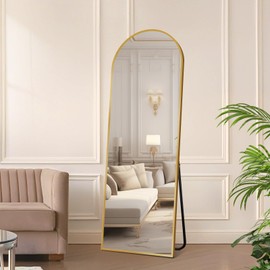infurnic Arched Full Length Floor Mirror with Stand, 57"x20" Full Body Mirror Standing Hanging or Leaning Wall, Aluminum Alloy Thin Frame for Bedroom, Gold