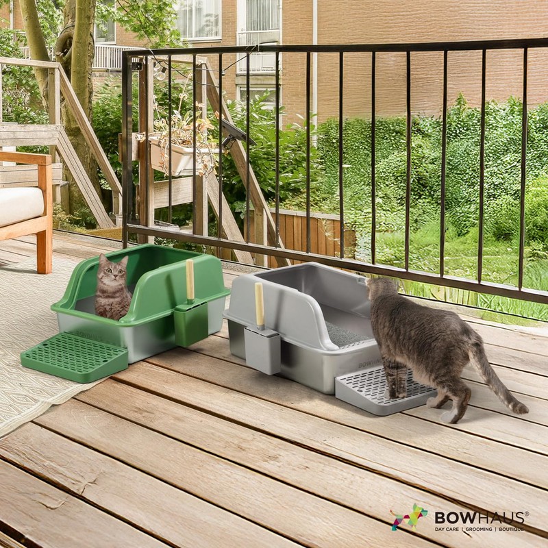 BOWHAUS XL Enclosed Stainless Steel Cat Litter Box with Lid,