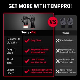 TempPro 932°F Heat Resistant BBQ Gloves, 14" Waterproof Oven & Grill Gloves, Oil & Slip-Resistant Neoprene Oven Mitts for BBQ, Fire Pit, Rotisserie, Smoker Accessories Gifts (Previously ThermoPro)