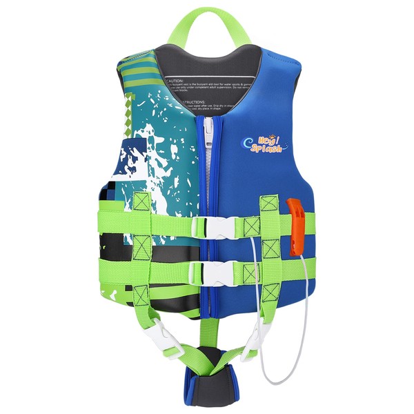 HeySplash Swim Vest for Kids, Child Size Watersports Kids Swim Vest Toddler Floatie Trainer Vest with Survival Whistle, Easy on and Off, Indigo, Large(Fit 55-77 lb)