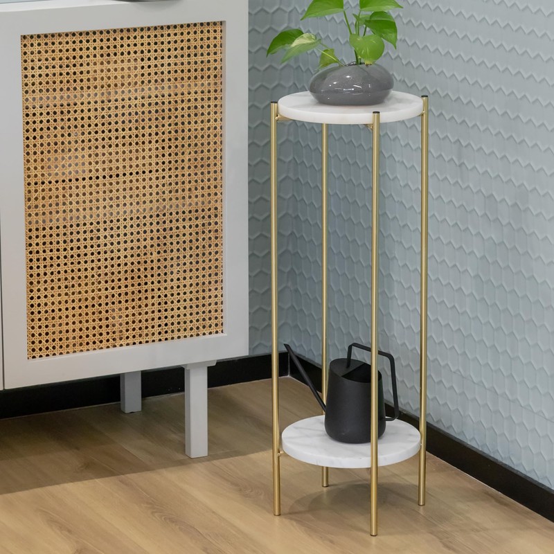ALPOME Gold Plant Stand Indoor Tall - 2 Tier White