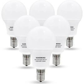 KAKEMONO E17 Intermediate Base 6W LED Bulbs, 60watts Halogen Equivalent, Non-Dimmable R14 Ceiling Fan Light Bulbs, Warm White 3000K,Pack of 6