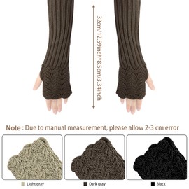 AUYAO Women Blend Knit Arm Warmer, Elbow Length Long Fingerless Gloves Mittens with Thumb Hole, Long Winter Fingerless Mitten Gloves Ladies Girls, Stretchy Knit Long Sleeve Arm Warmer, Light Gray