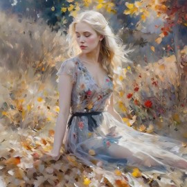 ACEO Blonde Young Woman in a meadow in a mood of contemplation does he love me