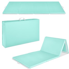 Best Choice Products 10ftx4ftx2in Folding Gym Mat 4-Panel Exercise Gymnastics Tumbling Workout Fitness Floor Mats w/Carrying Handles - Aqua