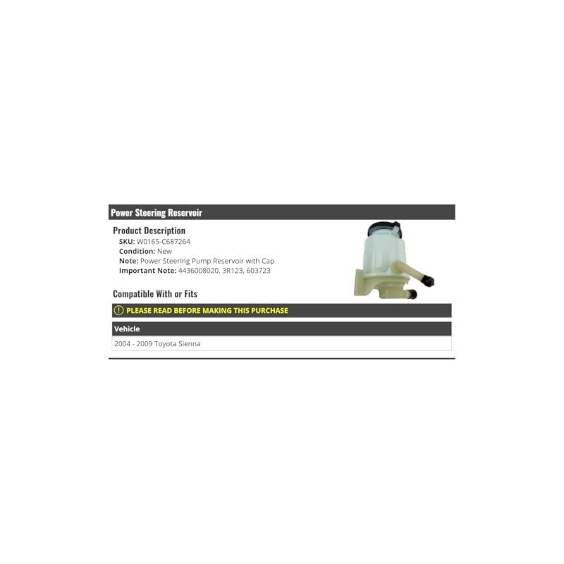 Power Steering Pump Reservoir with Cap - Compatible with 2004-2009
