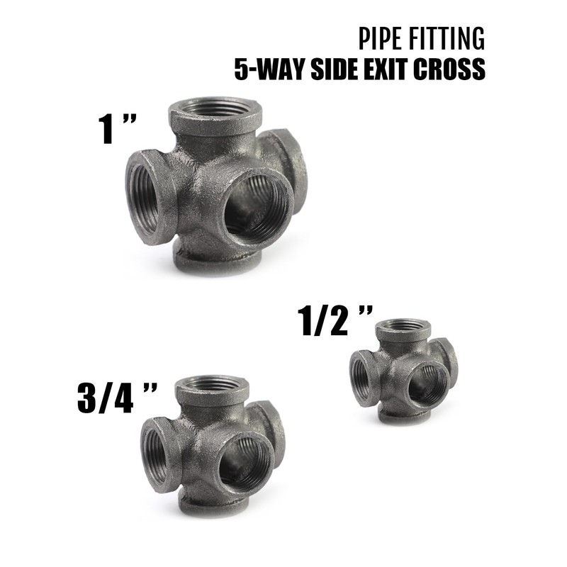 AGUTEA Black 5-way Side Exit Cross,Cast Iron Pipe Fitting Cast