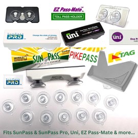 12 Replacement Suction Cups for EZ Pass-Mate, SunPass, SunPassPro, Uni, PikePass, K-Tag & Express Pass. Fit Cobra, Escort & Beltronics Radar Detector mounting Bracket Suction Cups. Made in USA
