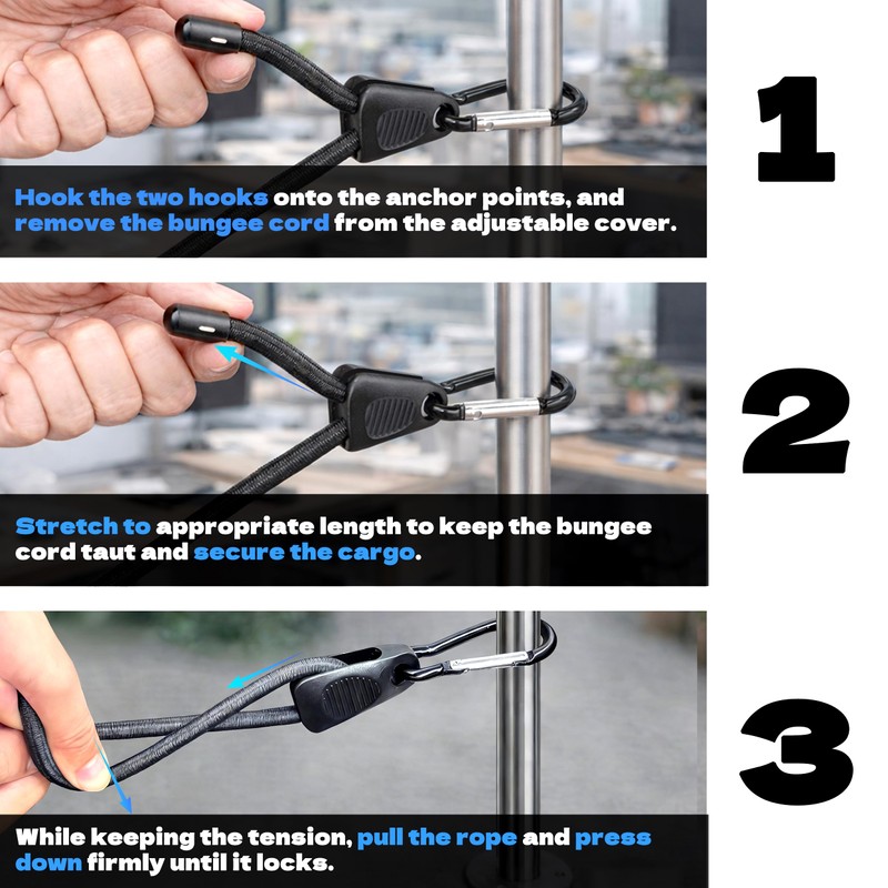 KJE 8Pcs 36" Adjustable Bungee Cords with Hooks - Black