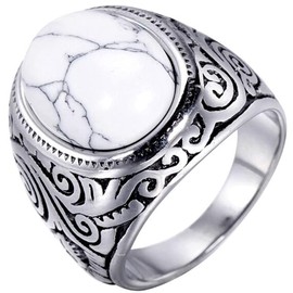 Retro Vintage Stainless Steel Turquoise Onyx Ring (Black, 12), Stainless Steel