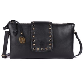 9.5 inch Genuine Italian Leather Boho Studded Crossbody Sling Bag - Stylish, Durable, & Perfect for Everyday Use for women (Black)