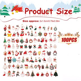 Gosknor 100pcs Christmas Charms, Various Patterns Christmas Tree Snowflake Snowman Cute Holiday Pendant Charms Bulk Xmas Gold Enamel Charms for Necklace Bracelet Earring Jewelry Crafts DIY Making