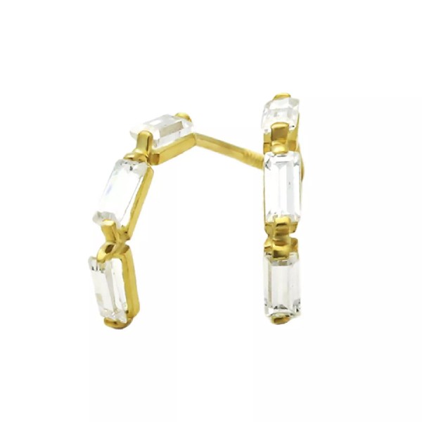 DoubleAccent Solid 14K Gold Baguette Cartilage Stud Earrings