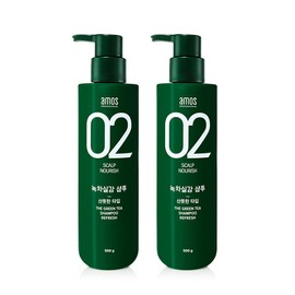 Amos Green Tea Real Feel Shampoo for Oily Hair 500g (Refreshing Type) 2 Packs / 아모스 녹차실감 샴푸 지성용 500g (산뜻한타입) 2개
