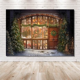 MEHOFOND 7x5ft Merry Christmas Backdrop Window Toy Shop Gifts Xmas Tree Snow Pine Photography Background Holiday Party Kid Portrait Decor Banner Photo Supplies