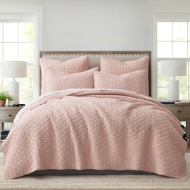 homthreads by Levtex Home - Rowan Quilt Set - Twin Quilt and One Standard Sham - Diamond Quilted - Blush Crinkle - Quilt (68x86in.) and Sham (20x26in.) - Reversible - Polyester