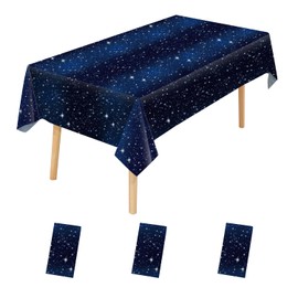JHDZDHY 3 Pack Space Tablecloth Starry Night Tablecloth, Disposable Plastic Galaxy Table Cover, 54 X 108 Inch Space Themed Party Supplies for Birthday Parties Decorations (Blue)