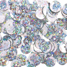 John Bead 1600pcs 6mm Silver Flat Round Plastic Loose Sequins Spangles Hologram with Hole for DIY Crafts Making Sewing Embroidery Clothes Decoration