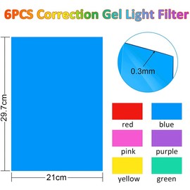 Pack of 6 Colour Films Gel, Transparent Coloured Film, Heat for Lamps, Coloured Filter (30 x 21 cm)