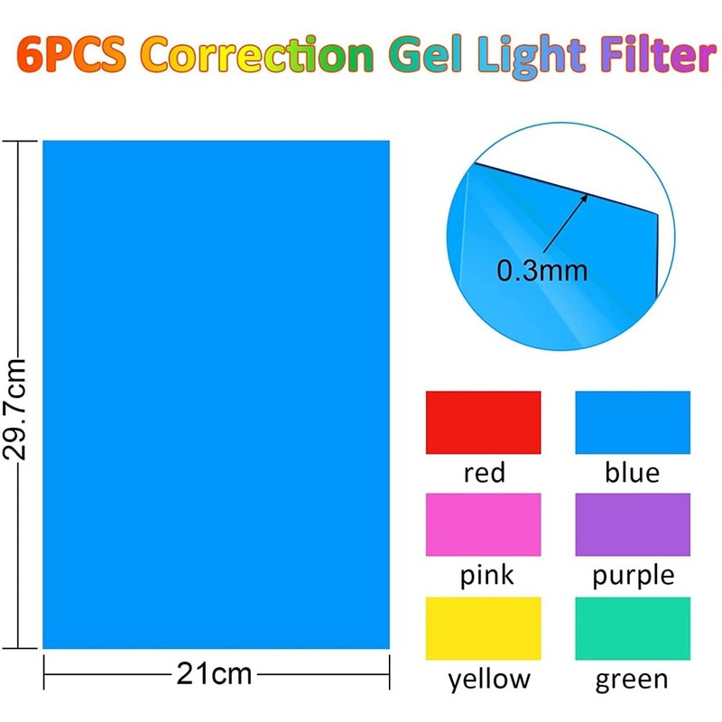 Pack of 6 Colour Films Gel, Transparent Coloured Film, Heat