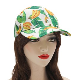 ZLYC Women's Floral Baseball Cap Fashion Flowers Breathable Baseball Cap, Banana Leaf White