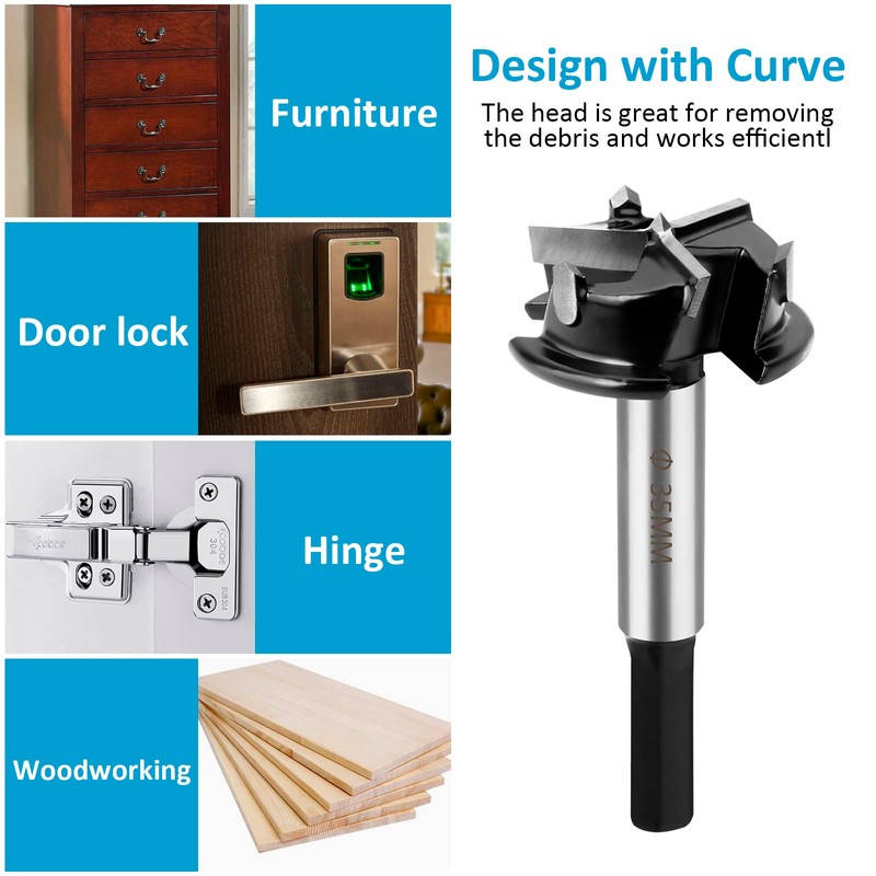 HPHOPE Forstner Drill Bit 35mm, Four Teeth Positioning Drill, Concealed