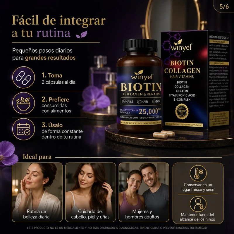 Biotina 25000mcg Cápsulas Complejo Piel Cabello
