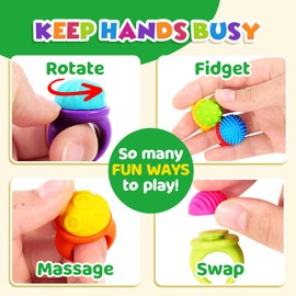 Fidget Toys Kids Sensory Rings: Textured Spinner Rings for Anxiety Relief - Sensory Toys for Autism ADHD Special Needs Classroom School - Prizes Bulk for Students Boys Girls
