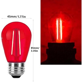 Minsily 15 Pack S14 Red Light Bulb 2W Red Outdoor String Light Bulbs S14 LED Replacement Light Bulb Plastic Waterproof Filament Edison Bulb 110V E26 Decorative Bulb for Home Patio Christmas Decor(Red)