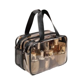 WEISIPU Large Waterproof Clear Travel Bag for Toiletries - Transparent Makeup Bag with Double Zipper Design - TSA Compliant Carry-On for Men and Women - Stylish Black Trim