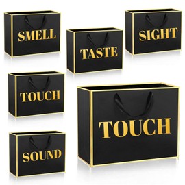 PEMOTYST 5 Senses Gift Bags for Him Her Five Senses Gift Bags Present Wrappings with Ribbon Handles for Wedding Anniversary Birthday Party (Black, 11.8 x 10 x 4 Inch)