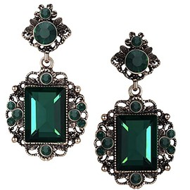 LARGE Art Deco Antique Vintage Retro Victorian Style Dark Hunter Green Emerald Rhinestone Bridal Bridesmaid Wedding Drag Queen Prom Statement Dangle Earrings