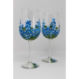 Hand Painted Wine Glasses - Bluebonnets (Set of 2)