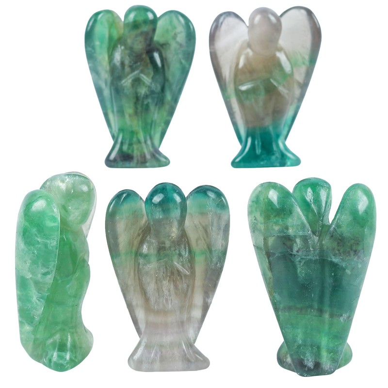 Lovionus89 Natural Green Fluorite Angel Statue, Hand Carved Stone Healing