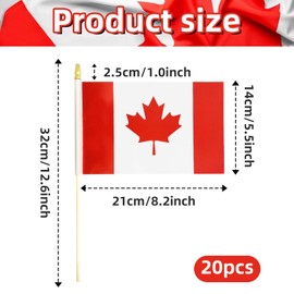 Pack of 20 Handheld Canada Flags 5 x 8 Inch, 13 x 20 cm — Small Canadian Flags on Wooden Sticks with Gold Spear Tops, Mini Flags for Canada Day, Parades, National Celebrations and Patriotic Decor