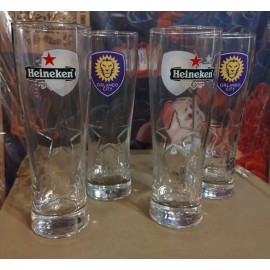 Heineken x4 Heineken Red Star Embossed Tall Beer Glasses Orlando City Print