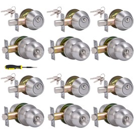 Lanwandeng (6Sets) All Keyed Same Entry Door Knob and Single Cylinder Deadbolt Combo Set, Satin Nickel Exterior Door Knobs with Lock and Keys for Entrance and Front Door