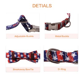 Bnibol 4th of July American Flag Dog Collar, Red Blue Bow Tie Dog Collar with Metal Adjustable Buckle,Soft and Comfortable Independence Day Dog Collars for Small Medium Large Dogs. (Red, S)